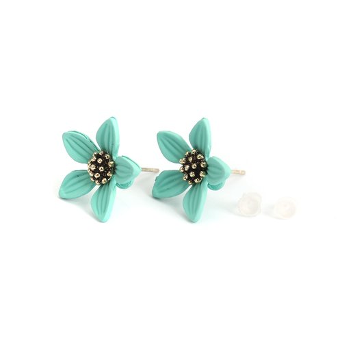 Boucles d'oreilles fleur bleu lac doré 18 x 17mm - x2