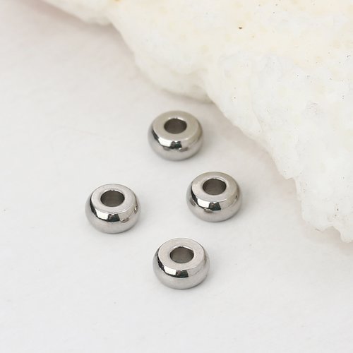 Perles en acier inoxydable tambour argent mat 4mm - x5