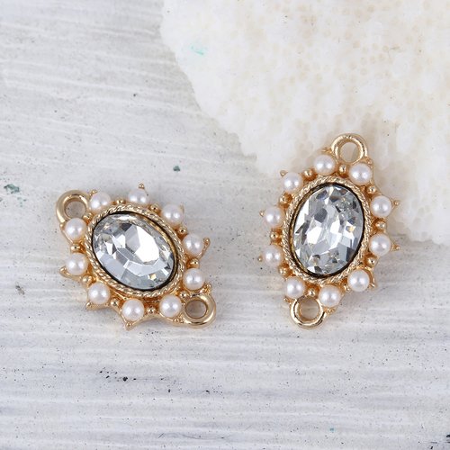 Connecteur doré perles à strass blanc 17 x 13mm