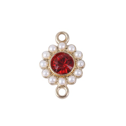 Connecteur doré blanc perles à strass rouge 17 x 11mm | 9867
