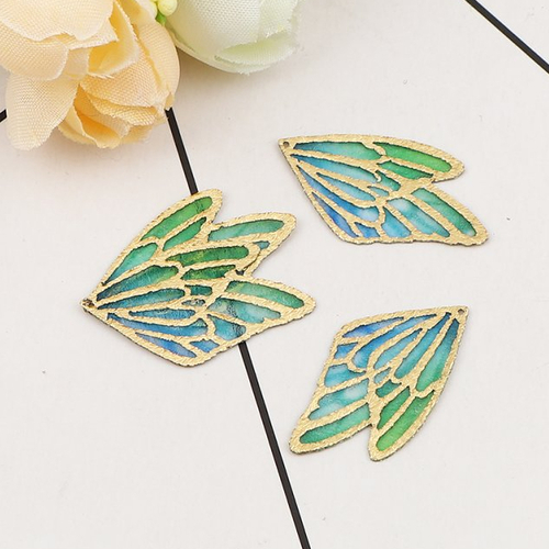 Pendentif aile de papillon bleu & vert 30 x 18mm