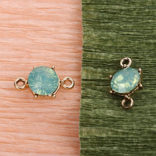 Connecteur doré à facettes bleu-vert 15 x 9mm
