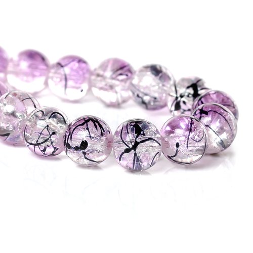 Perles ronde en verre mauve 10mm – x5