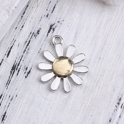 Breloque fleur marguerite doré argent mat 18 x 15mm