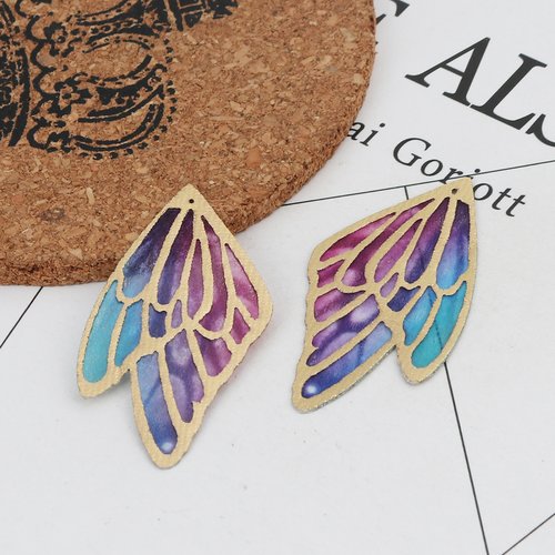 Pendentif aile de papillon bleu violet rose 40 mm