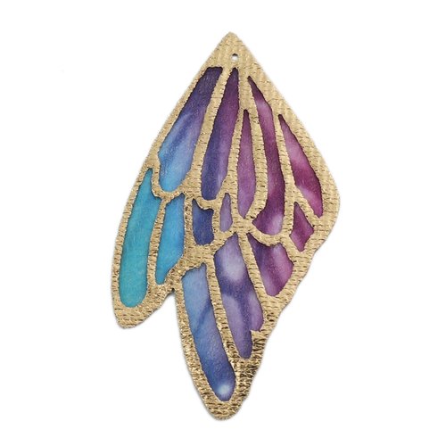 Pendentif aile de papillon bleu violet rose 40 mm | 9934