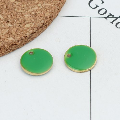 Breloque sequins émaill double face vert 12 mm