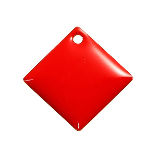 Breloque losange sequin émail double face rouge 24 x 24mm | 10054