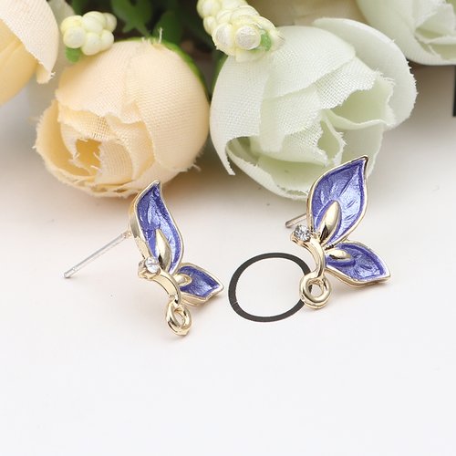 Boucles d'oreilles papillon bleu doré 13mm - x2