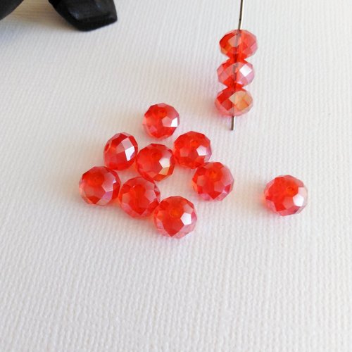 Perles semi plate rouge à facettes 8mm x5 | 10078