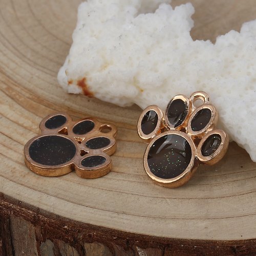 Breloque patte animal paillette doré noir 17 mm