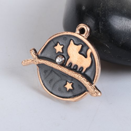 Breloque galaxie chats émail doré noir 26 x 22mm