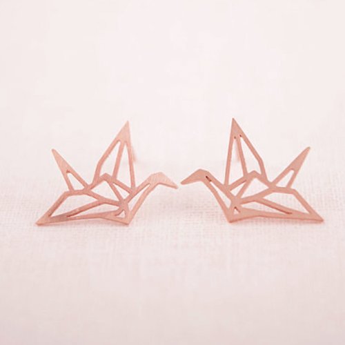 Boucles d'oreilles puces or rose grue origami 10 x 5mm - x2