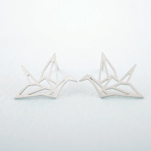 Boucles d'oreilles puces argent grue origami 10 x 5mm - x2 | 10126
