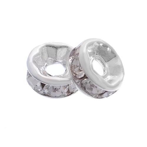Perles intercalaire ronde argent à strass 5mm - x5 | 10162