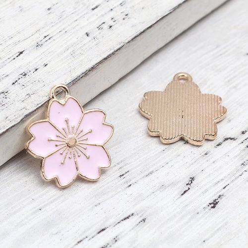 Breloque fleur sakura doré rose 20mm