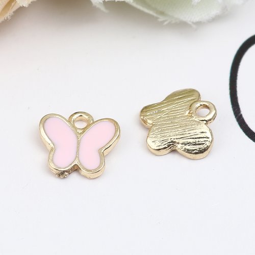Breloque papillon doré rose 8mm