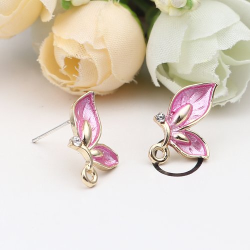 Boucles d'oreilles papillon rose doré strass 13mm - x2