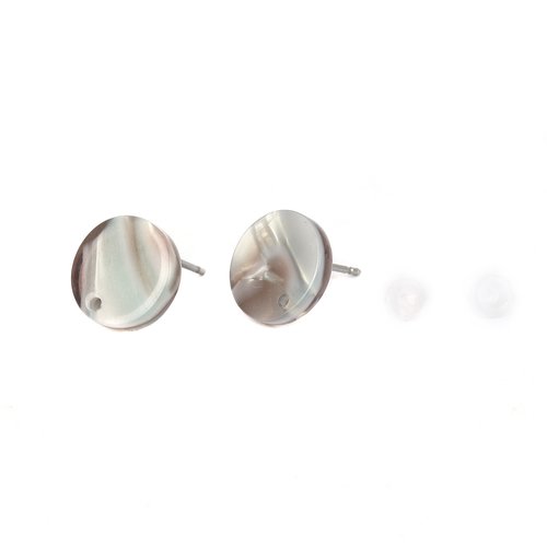 Boucles d'oreilles puces rond café & gris 11mm - x2