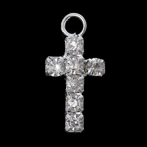 Pendentif croix argent avec strass 16 x 7mm