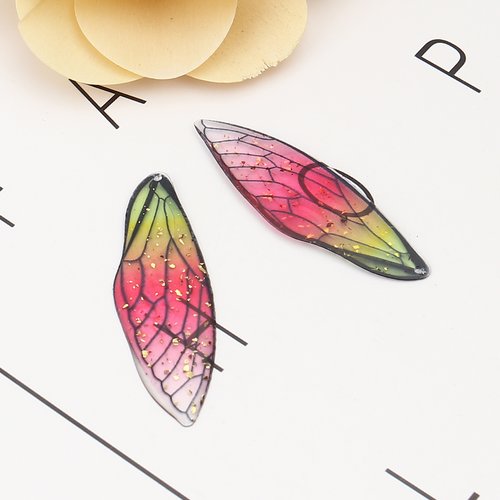 Pendentif aile insecte fuchsia vert 51mm
