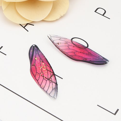 Pendentif aile insecte fuchsia 51mm
