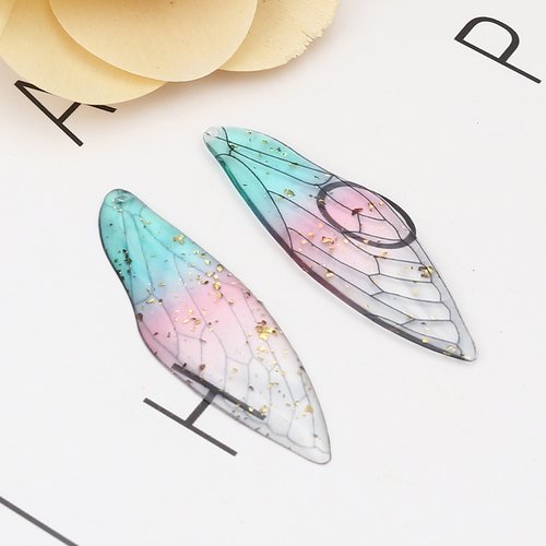 Pendentif aile insecte rose bleu 51mm