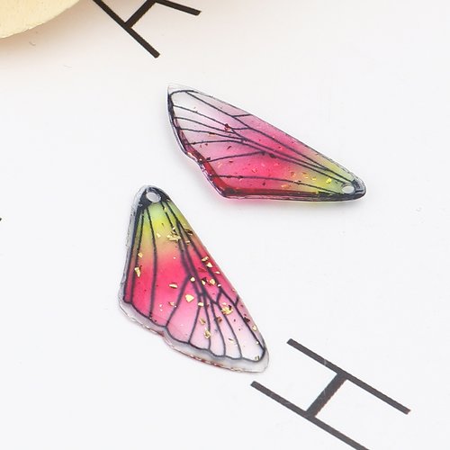Pendentif aile insecte fuchsia vert 25mm