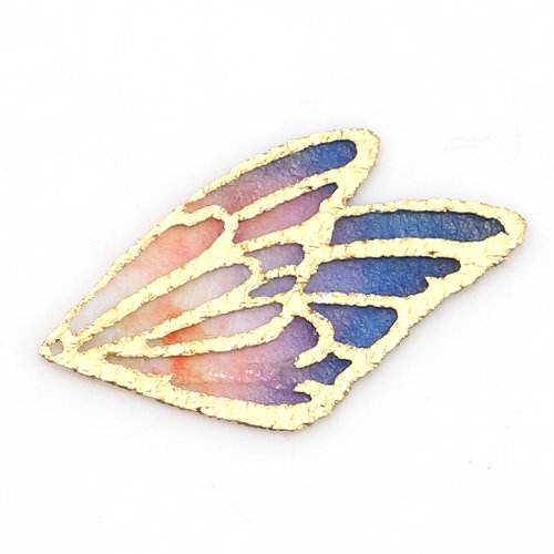 Pendentif aile de papillon bleu orange 30 x 18 mm | 10264