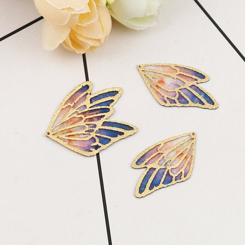 Pendentif aile de papillon bleu orange 30 x 18 mm
