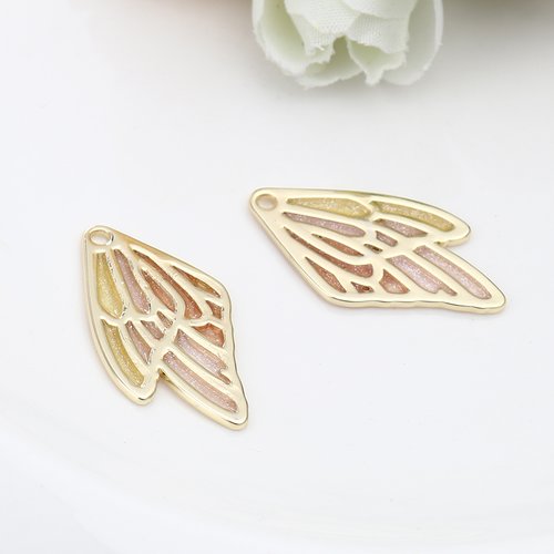 Pendentif aile papillon doré orange jaune 30mm