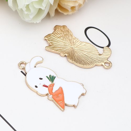 Pendentif lapin doré blanc orange 33mm