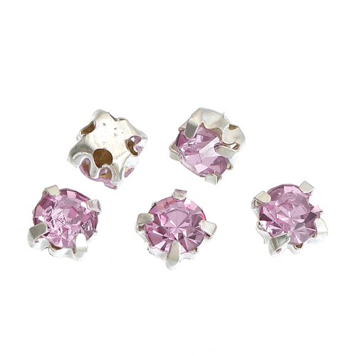 Strass à coudre carré argent rose 4 x 4mm - x10