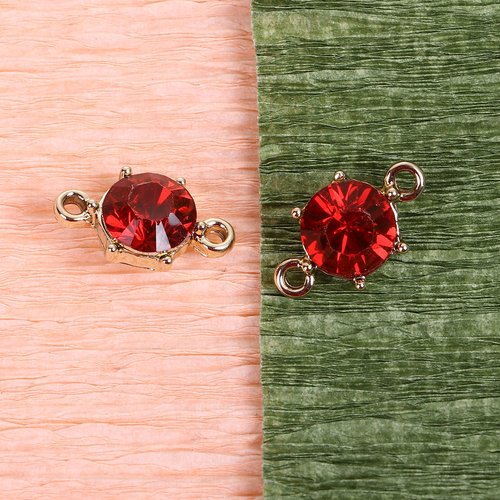 Connecteur doré à facettes rouge 15 x 9mm