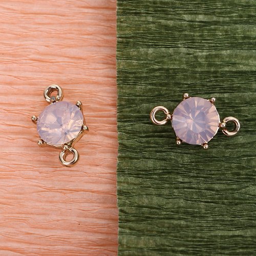 Connecteur irisation doré à facettes rose 15 x 9mm