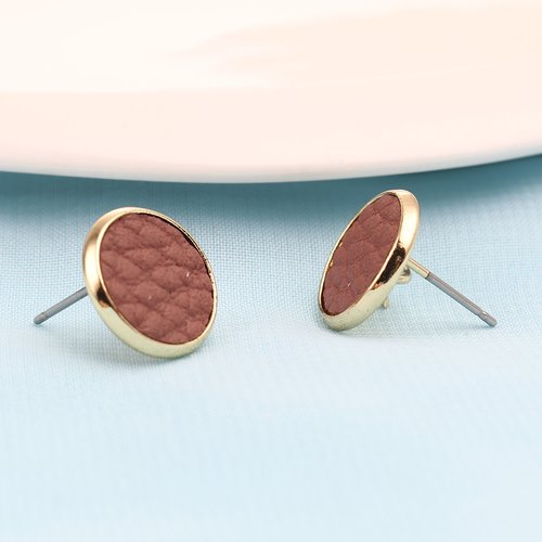 Boucles d'oreilles puces rond rosé pàle gris doré 14mm - x2