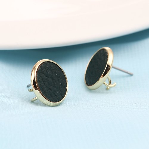 Boucles d'oreilles puces rond vert doré 14mm - x2