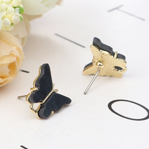 Boucles d'oreilles papillon doré gris 14mm - x2