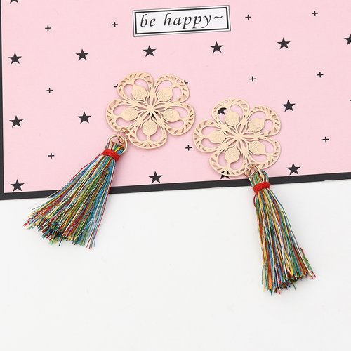 Pendentif estampe fleur sakura doré pompon 80 x 30mm