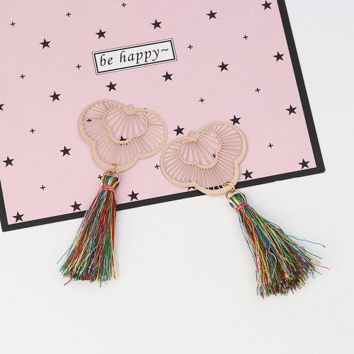 Pendentif estampe pompon doré multicolore 83 x 36mm