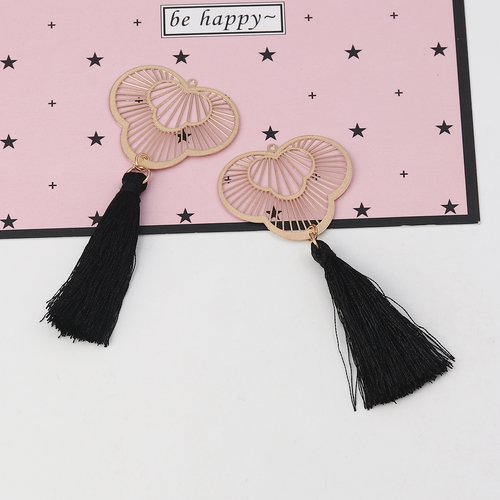 Pendentif estampe pompon doré noir 83 x 36mm
