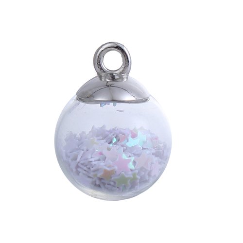 Breloque fiole en verre étoiles blanc ab 21 x 16mm
