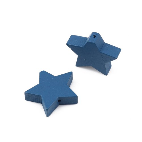 Perle en bois étoile bleu 20 x 17mm - x2 | 11023