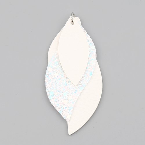 Pendentif feuille plume blanc crème 77mm