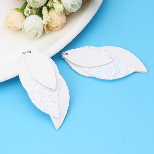 Pendentif feuille plume blanc crème 77mm