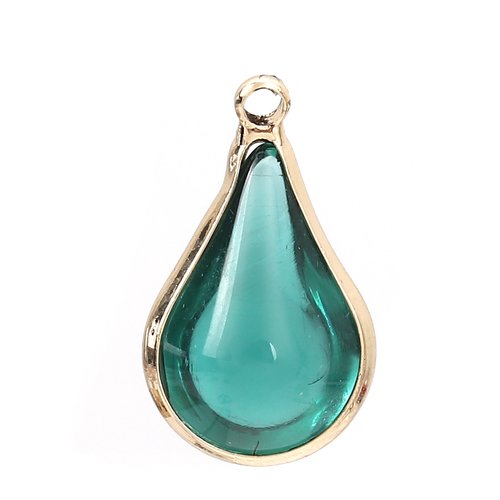 Breloque goutte d'eau doré vert 18 x 10mm