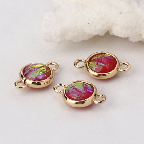 Connecteur irisation aurores boréales or clair rouge 16 x 10mm