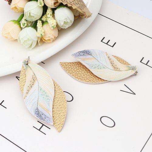 Pendentif feuille plume champagne 77mm