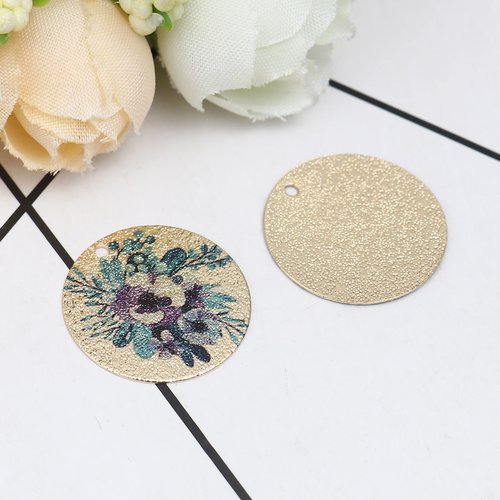 Breloque peinture fleur doré multicolore 20mm