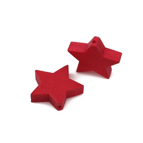 Perle en bois étoile rouge 20 x 17mm - x2 | 11156